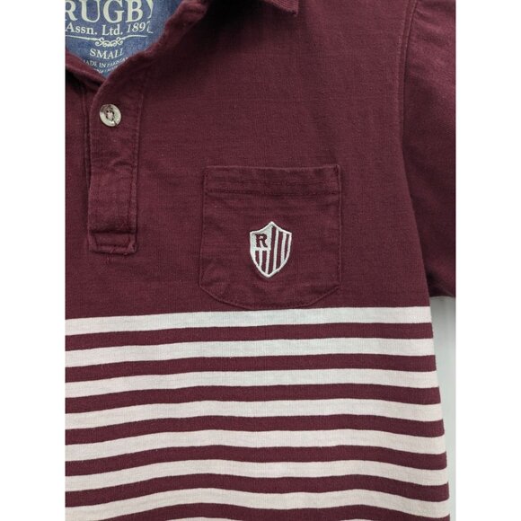 Striped Rugby Polo Shirt Men Size S Crest Patch Preppy Academia Sporty Varsity - Picture 7 of 8